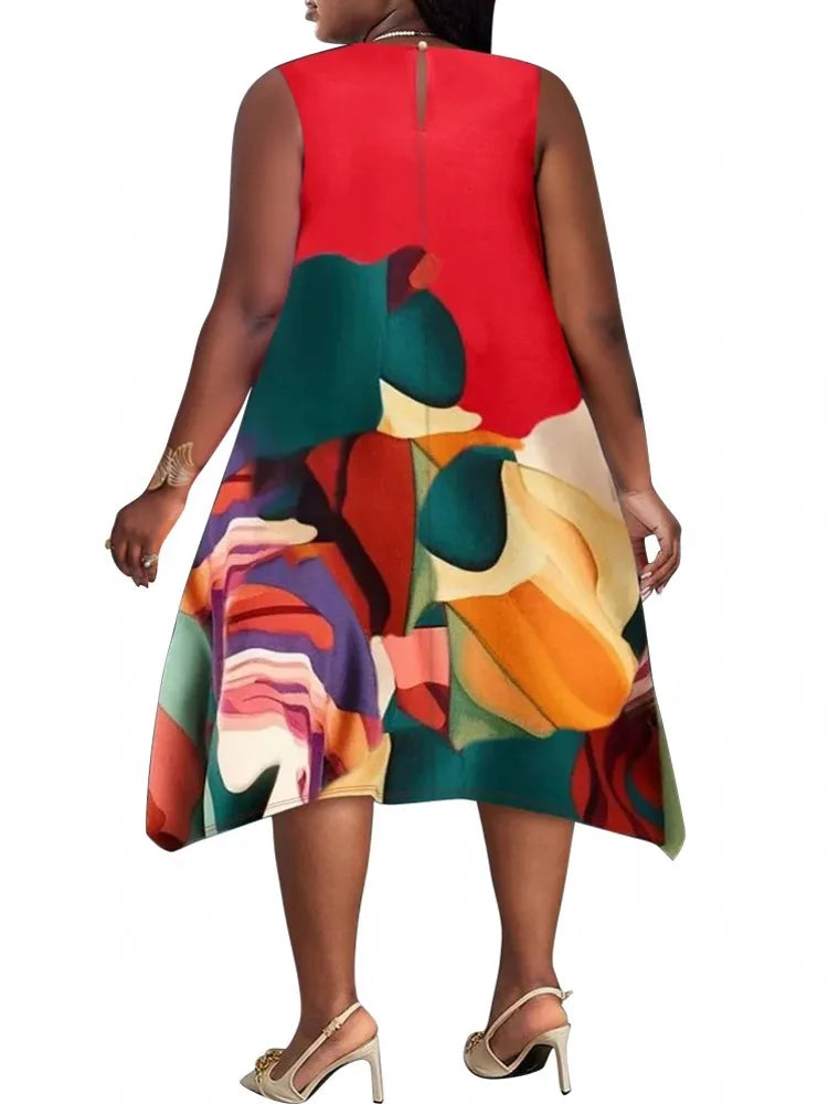 Plus Size Summer  Sleeveless Street Style Midi Dress