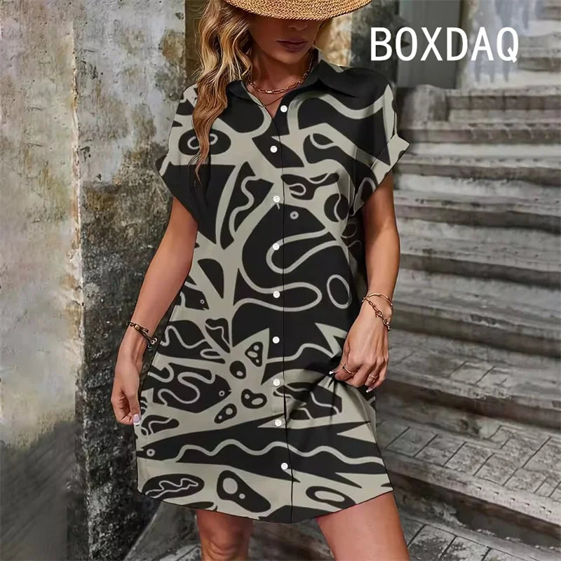 Summer Short Sleeve With Button Lapel Casual Dress