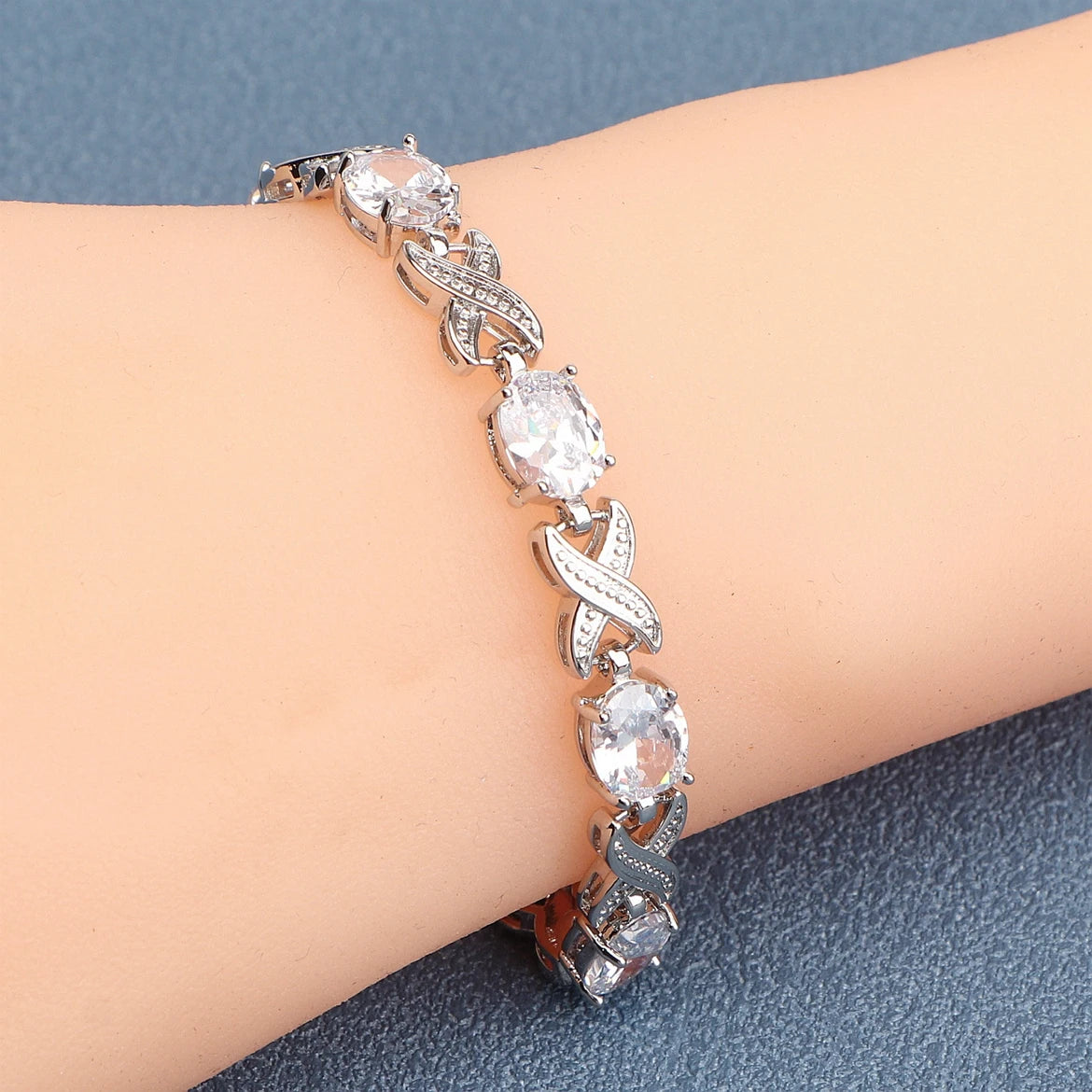 Silver Gold Plated Charm Black Cubic Zircon Bracelets  Jewelry 18+2CM Length