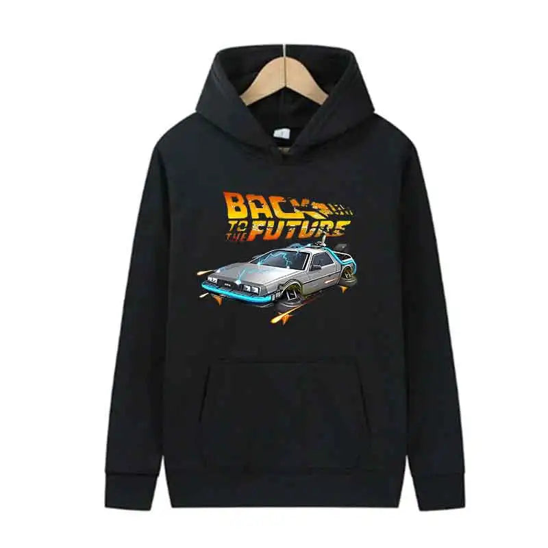Back To The Future Retro DeLorean Car Print Hoodie Pullover Long Sleeve