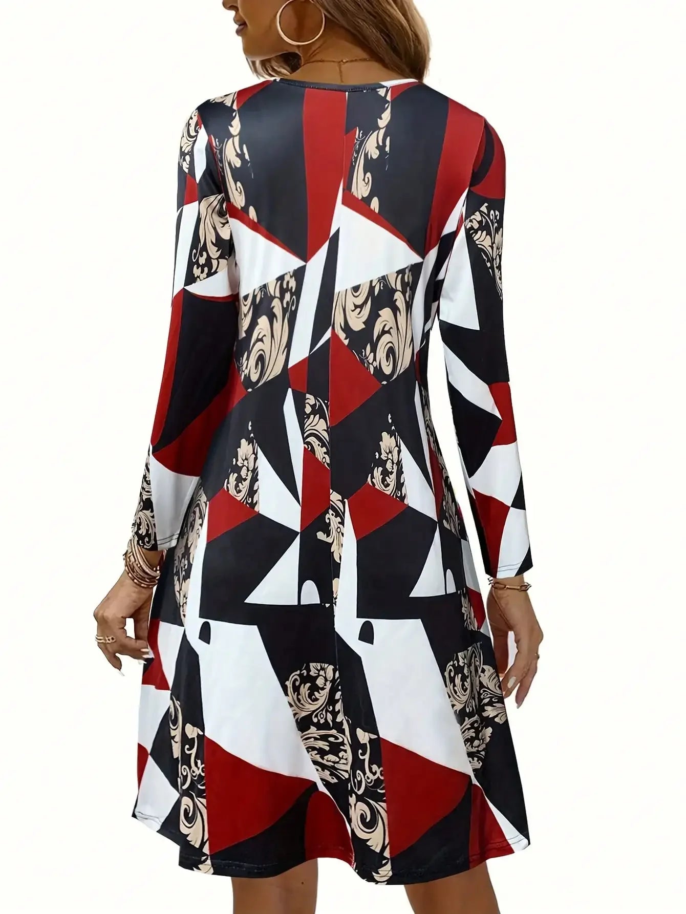 Long Sleeve  Scallop  Mini  V-neck Dress