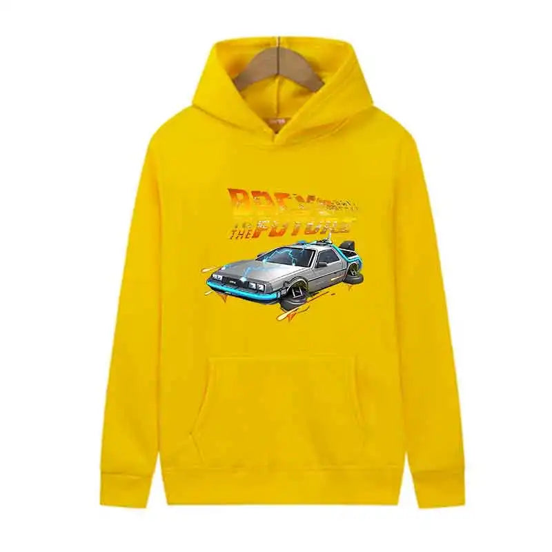 Back To The Future Retro DeLorean Car Print Hoodie Pullover Long Sleeve
