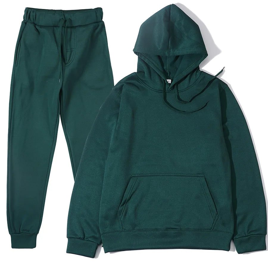 Winter New Solid Color Hoodie+pants  Sports Tracksuit