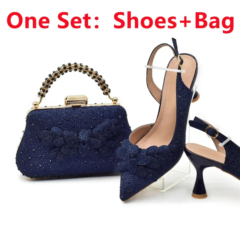 Medium Heeled Sandals for Women Fashion Wedding Party Shoes and Bags Set