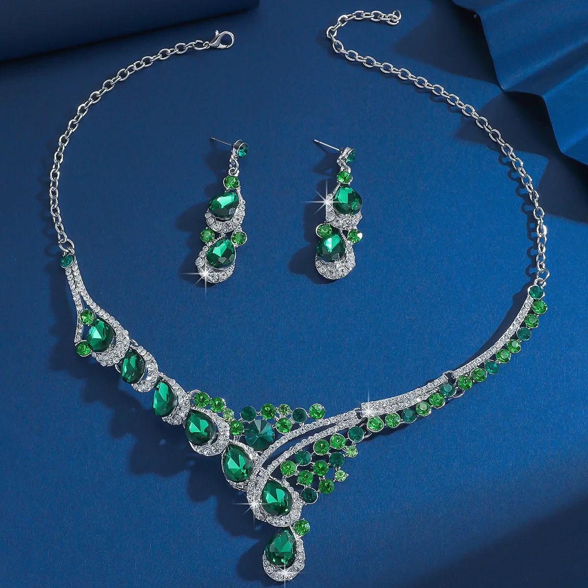 Bridal Colorful Crystal Necklace and Earrings Suite