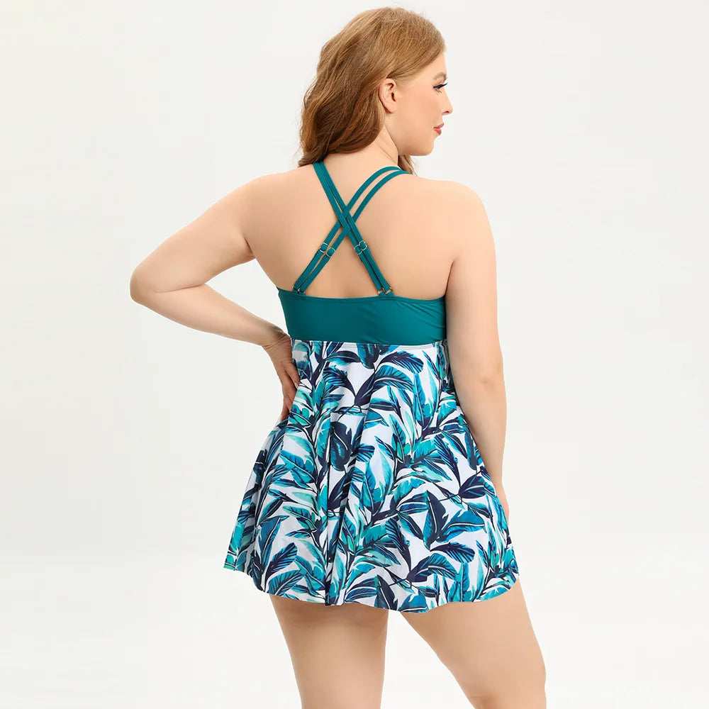 Plus Size Swimwear Women High Waist Suits Skirt