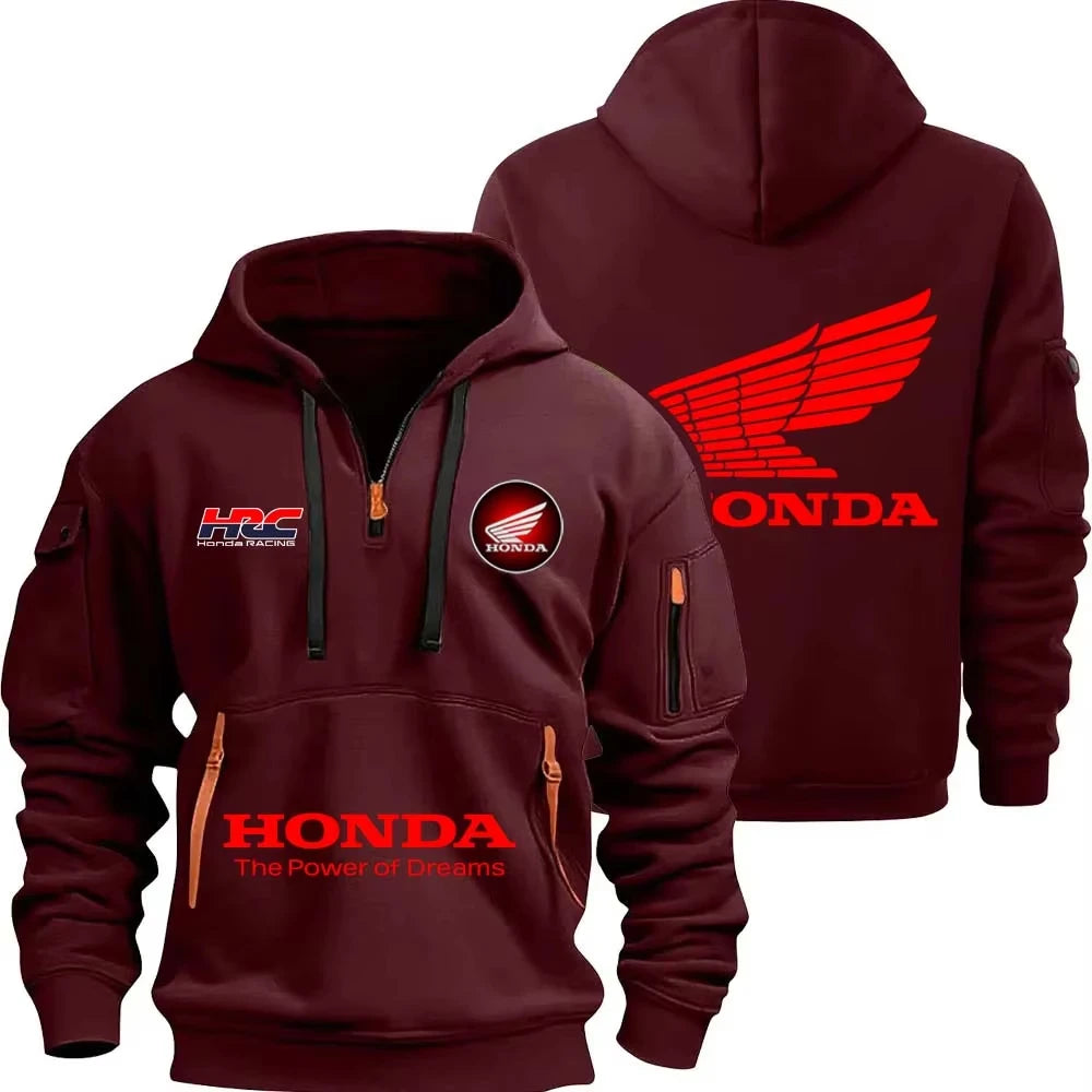 Honda zipper hoodie outdoor sports enthusiasts new men and women half zipper pocket