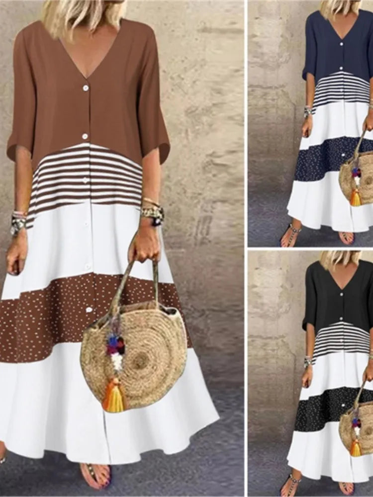Sexy V-neck Fashion Printed Long