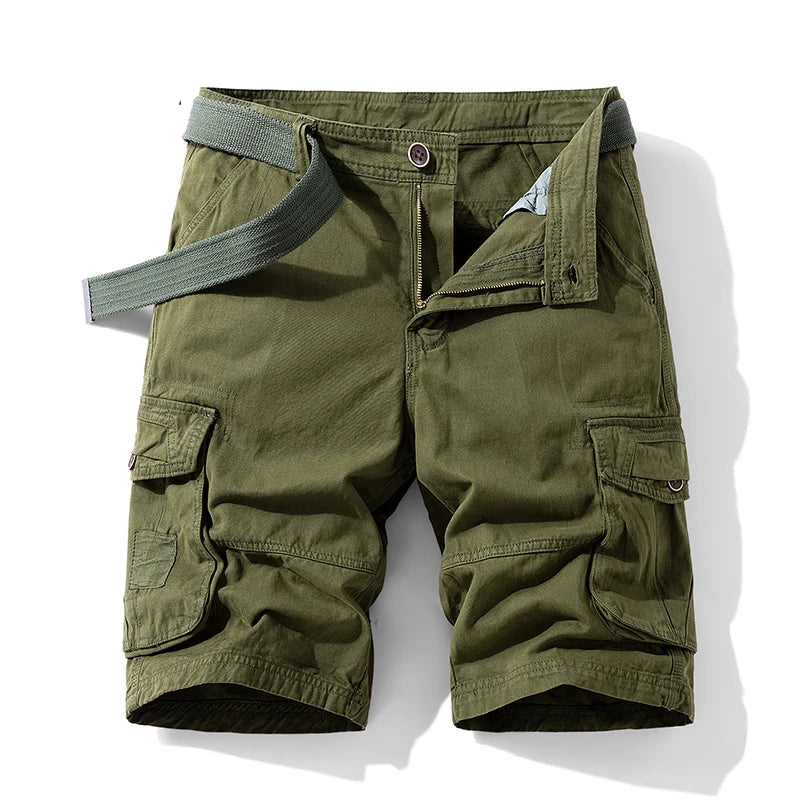 Men Summer Outdoor Leisure Buttons Cargo Style Shorts  Solid Straight Cotton Comfortable Fashion