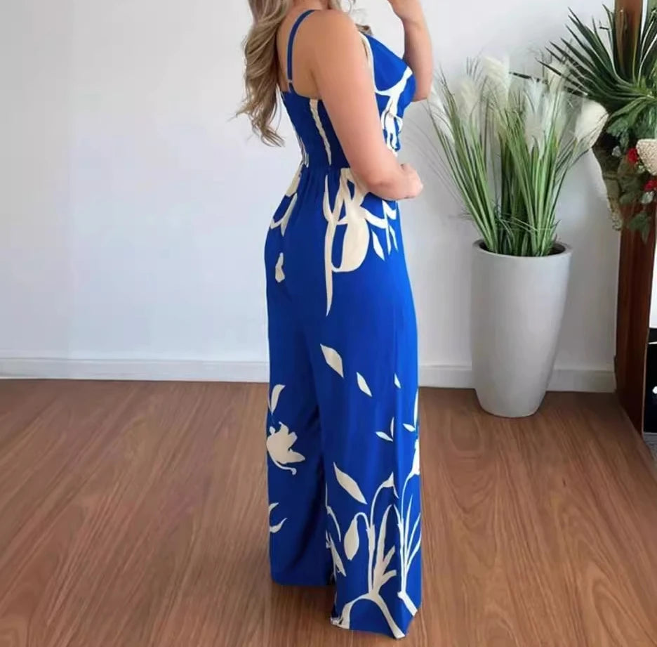 Women's Jumpsuit Overalls Sleeveless V-neck Open Back Wide Leg
