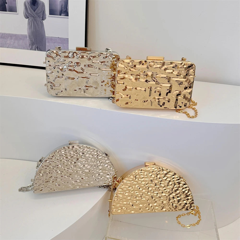 Luxury Golden Evening Bags For Women Wedding Dinner Party Chain Shoulder Cross Body Bag