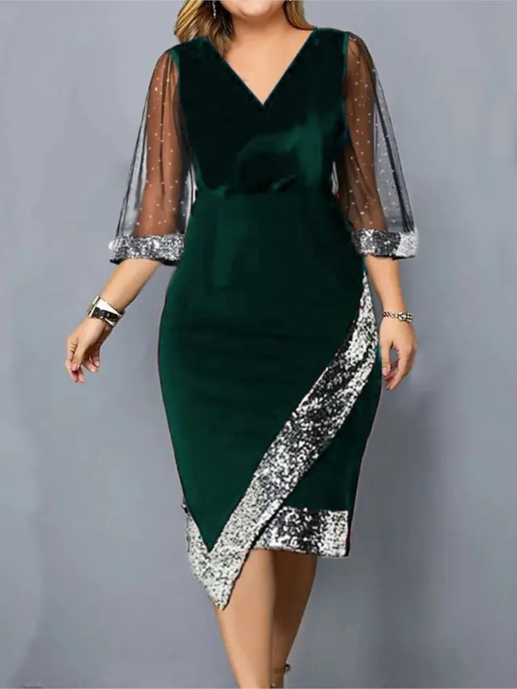 Gold Velvet Quarter Sleeve Dress