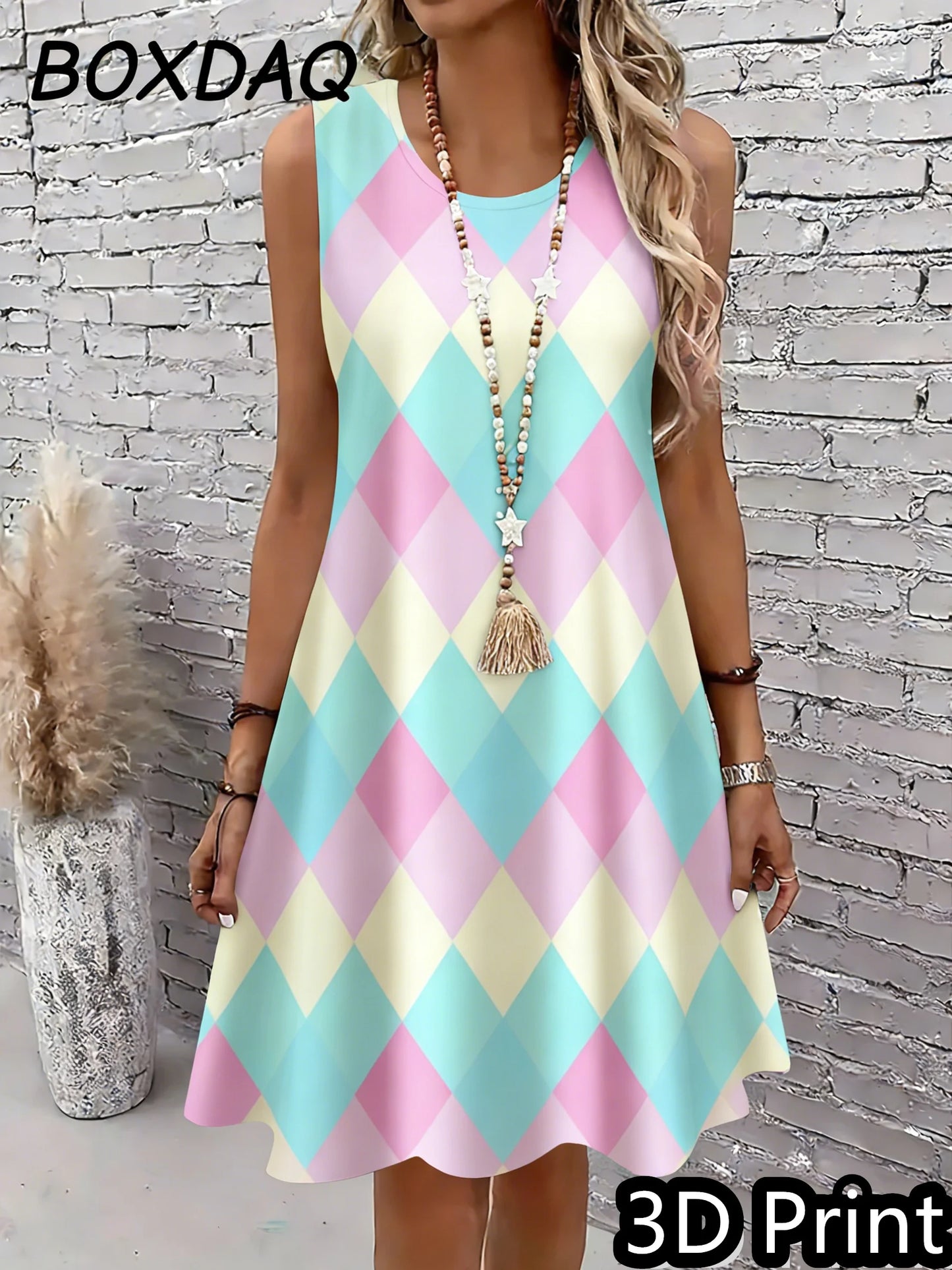 Vintage Geometric Print Tank Sleeveless O-Neck