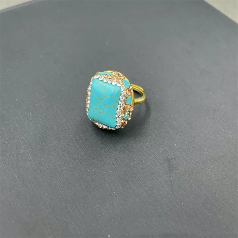 Turkish Natural Blue Gemstone Rhinestone Crystal Necklace Ring Earring Set