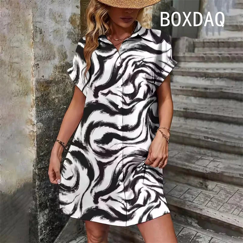 Summer Short Sleeve With Button Lapel Casual Dress