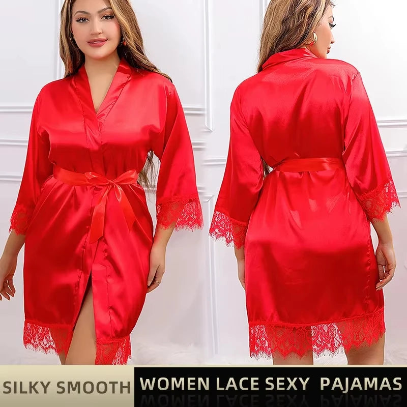 Women Ice Silk Pyjamas Robes Sleepwear Nightgowns Nightdress Smooth Soft Comfortable