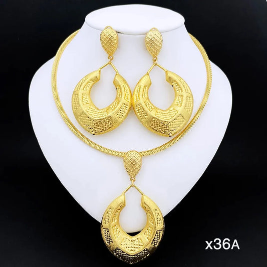 Exaggerate Big Earring Gold Color Large Pendant Necklace Jewelry Accessories