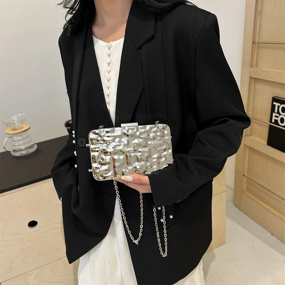 Luxury Golden Evening Bags For Women Wedding Dinner Party Chain Shoulder Cross Body Bag