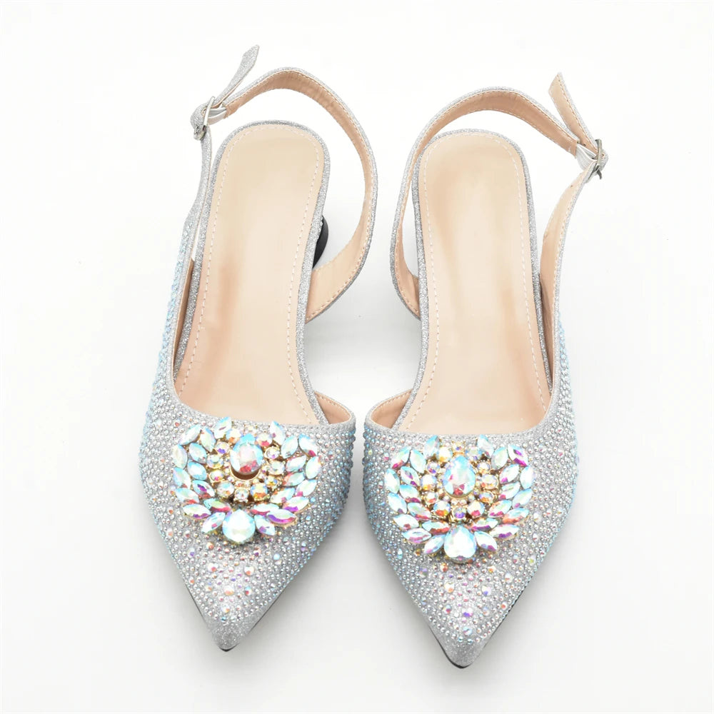 Luxury Designer Silver Italian Matching Shoes and Bag Set