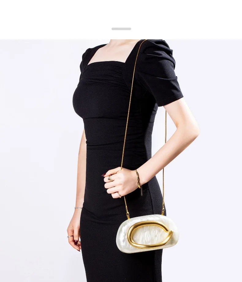 Trendy Acrylic Clutch Purses Metal Handle Purse Women's Evening Bag for Weddings Lady Parties Skin-Touch Coating Handbag