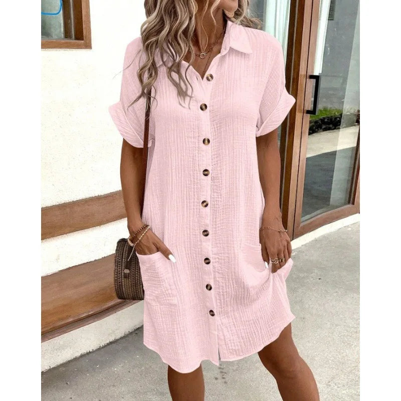 Summer Simple V-neck Button Up Dress