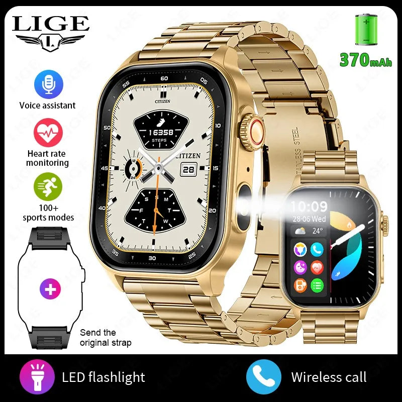 Unisex Smart Watch Flashlight 2.01" HD Large Screen AI Voice Bluetooth Call Sport And Health Monitor