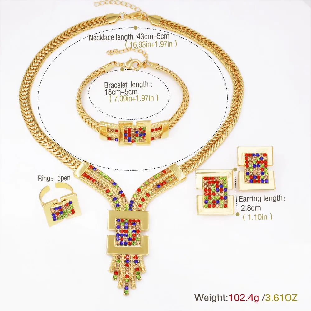 Gold Plated Jewelry Set Charm Necklace Bracelet Earring Ring