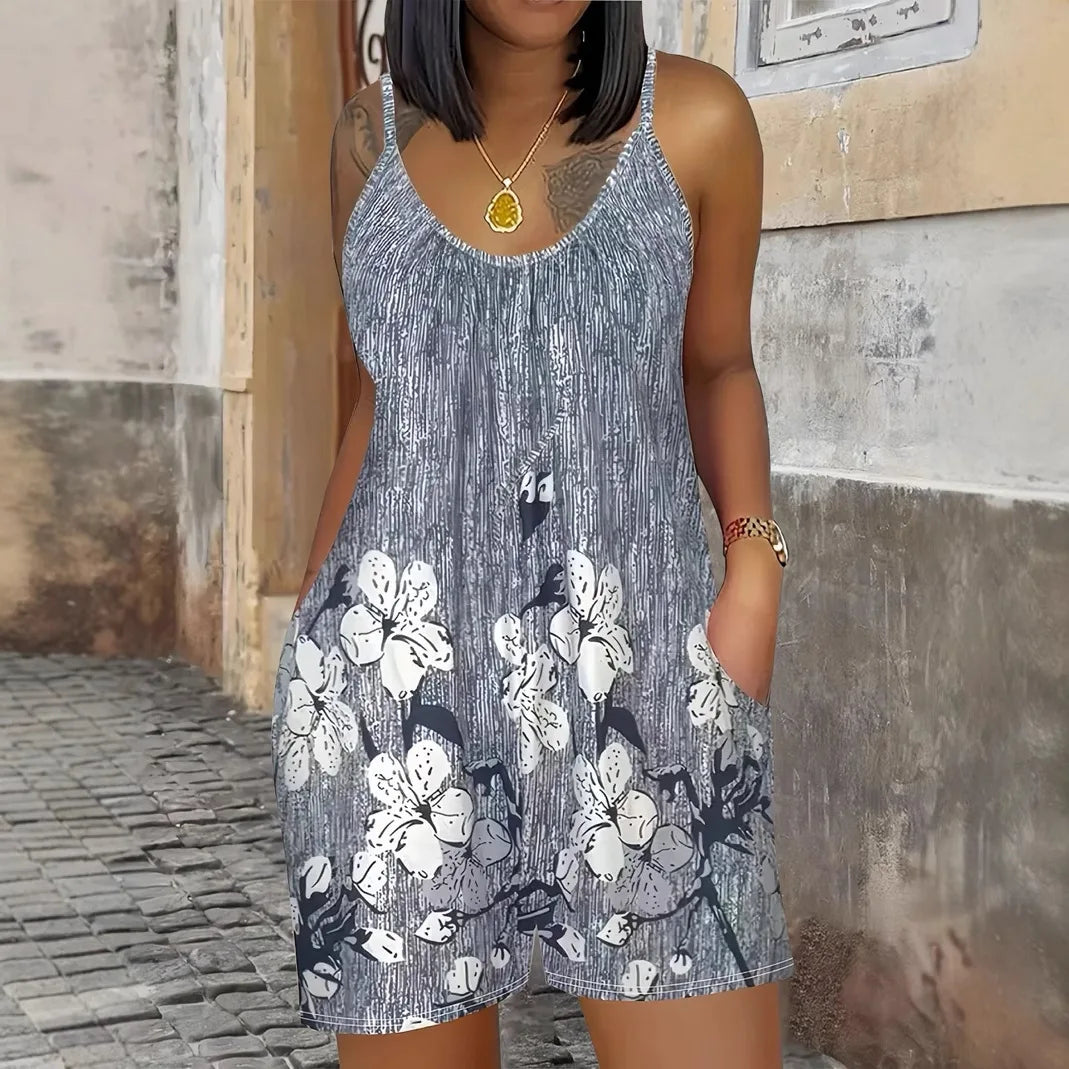 Sexy Jumpsuit Sleeveless Striped Print Loose Short  Casual Romper