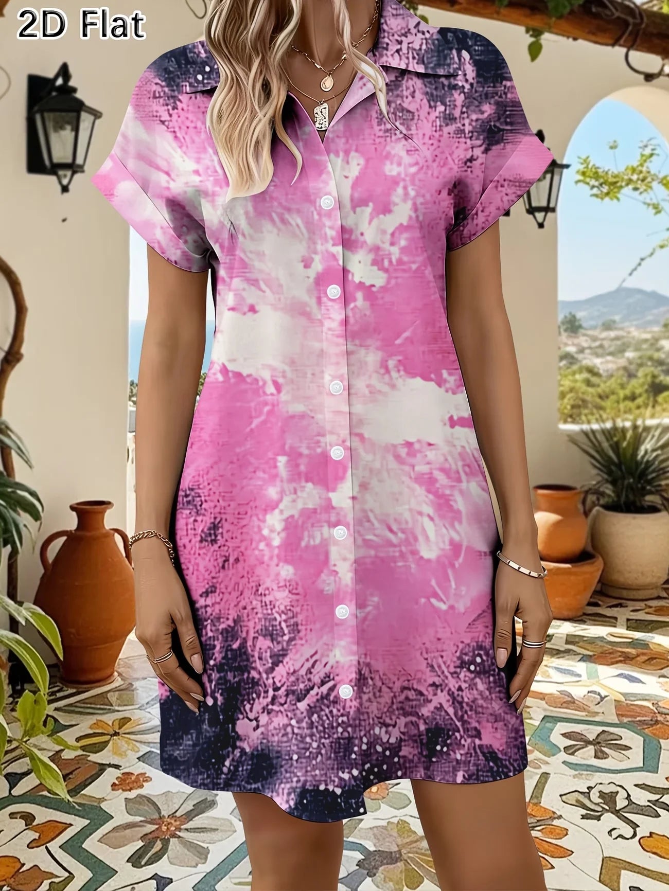Printed Short Sleeve Summer mini Dress
