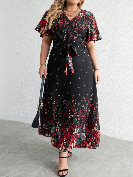 Plus Size Summer V Neck Short Sleeve Dress