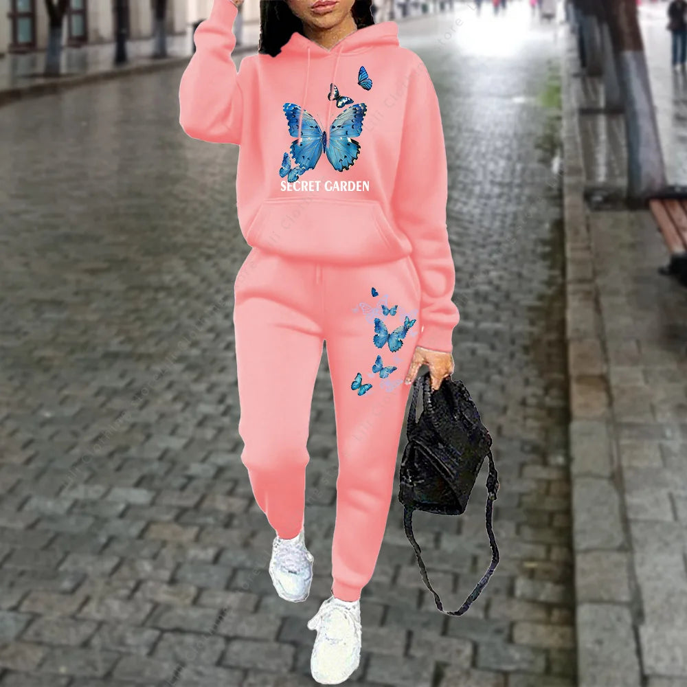 Women Tracksuit Hoodies Two Piece Sweatshirt  Jogging Sports  Outfits