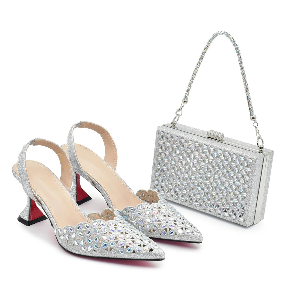 Silver Color Shoes and Bag for Party Wedding Luxery Women Shoe and Bag
