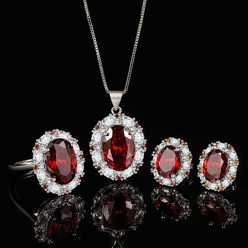 Set Ring Earrings Necklace with Zircon Gemstone