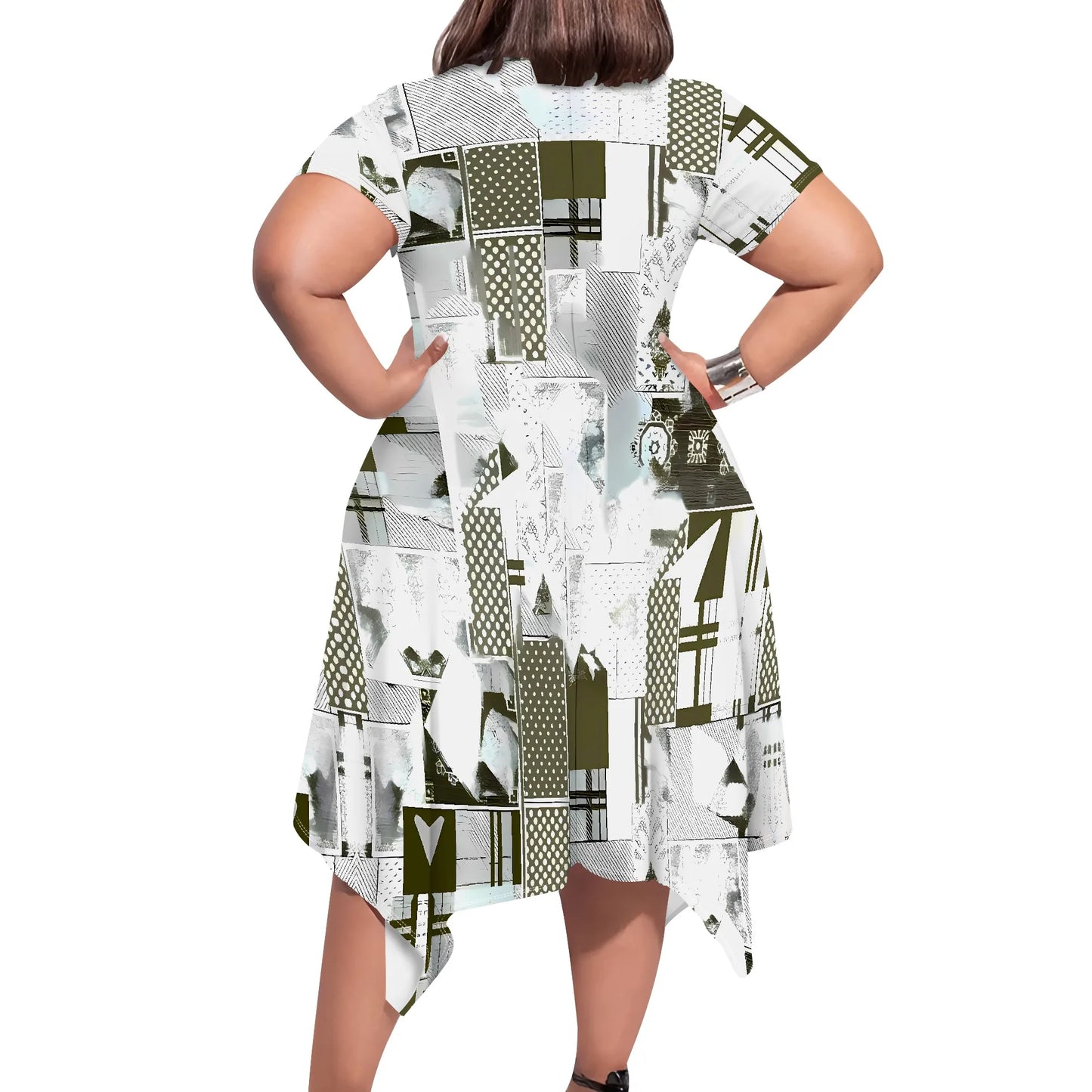 Eclectic Patchwork Abstract Round-Neck Short-Sleeve Dress
