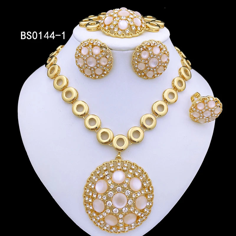 Italian Luxury Design Jewelry Set Party Set, Classic Blue Round Pendant Necklace