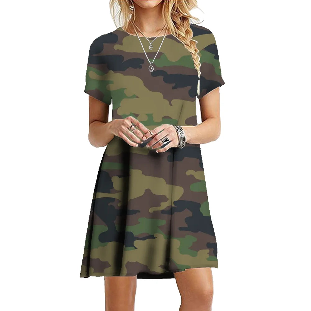 Military Camouflage Short Sleeve Dress
