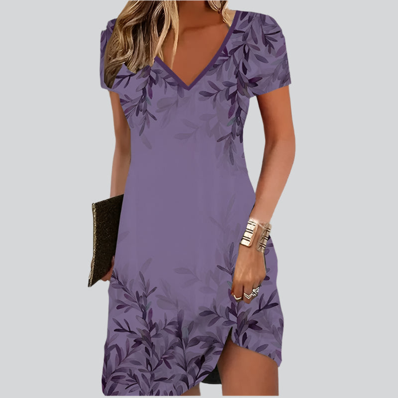 Summer Short Sleeve V-Neck A-line Knee-length Dress