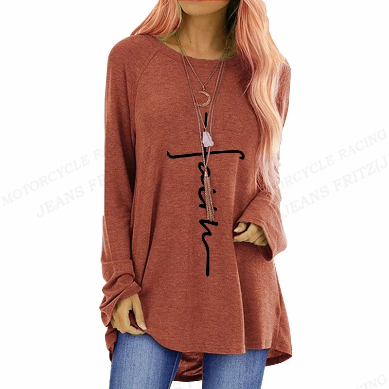 Christian Cross T shirt Long Sleeve Oversized