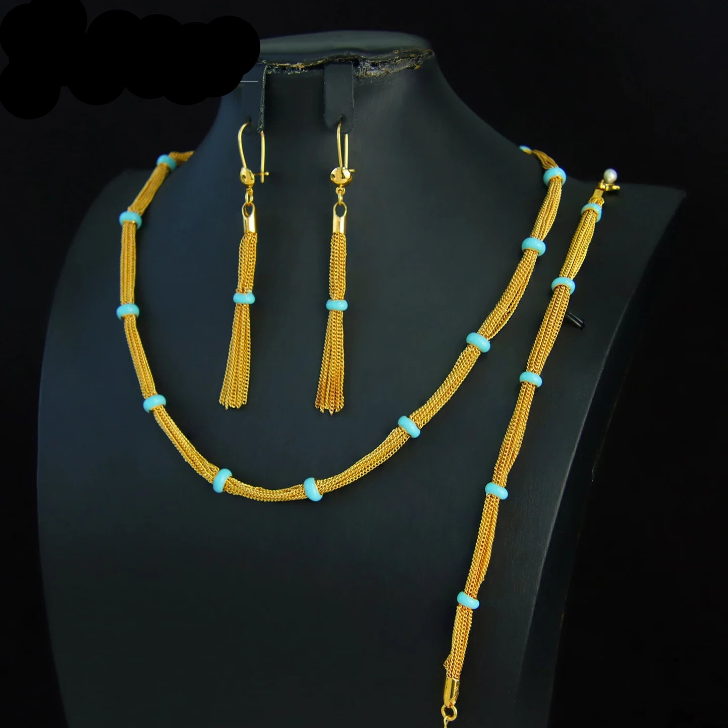 21k Gold Plated Multi Chains Necklace Bracelet Earrings