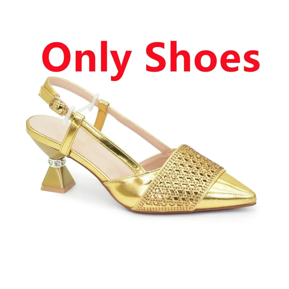 New Arrival Women Italian Shoes and Matching Bags Sets Decorated