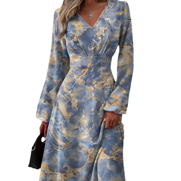 Slim Fit Fashionable Dress With Flared Sleeves Sexy V-neck Long Sleeved