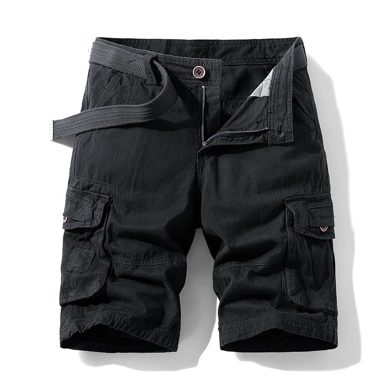 Men Summer Outdoor Leisure Buttons Cargo Style Shorts  Solid Straight Cotton Comfortable Fashion