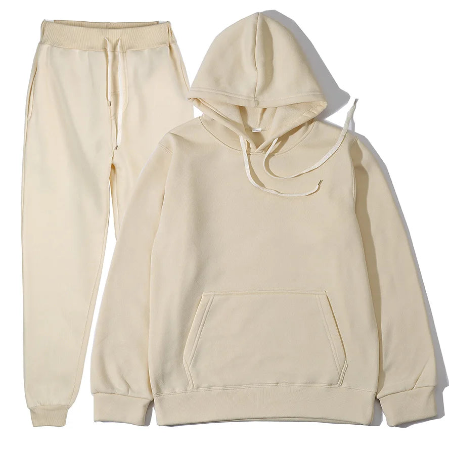 Winter New Solid Color Hoodie+pants  Sports Tracksuit