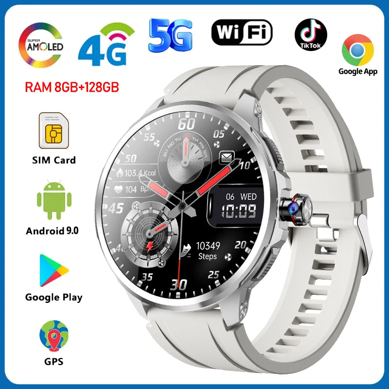 5G/4G Full Netcom 8GB+128GB RAM Smart Watch 1.95 inch 2100mah Battery 900W Camera GPS WIFI Google APPS Smartwatch