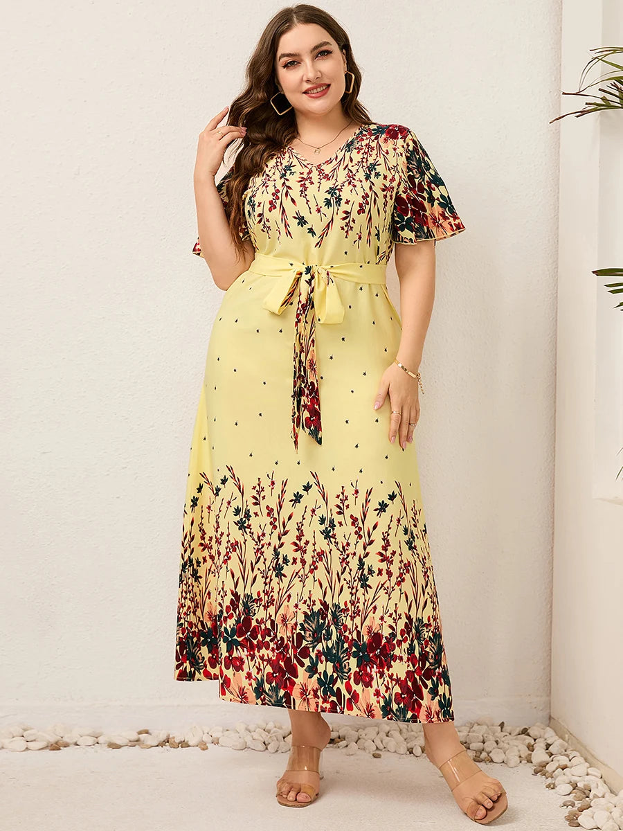 V Neck Short Sleeve  Dress Curvy Woman Plus Size Women Clothing