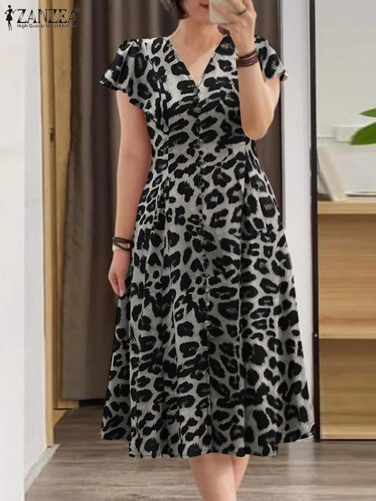 Summer Midi V-neck Fitted-waist Party Sun Dress
