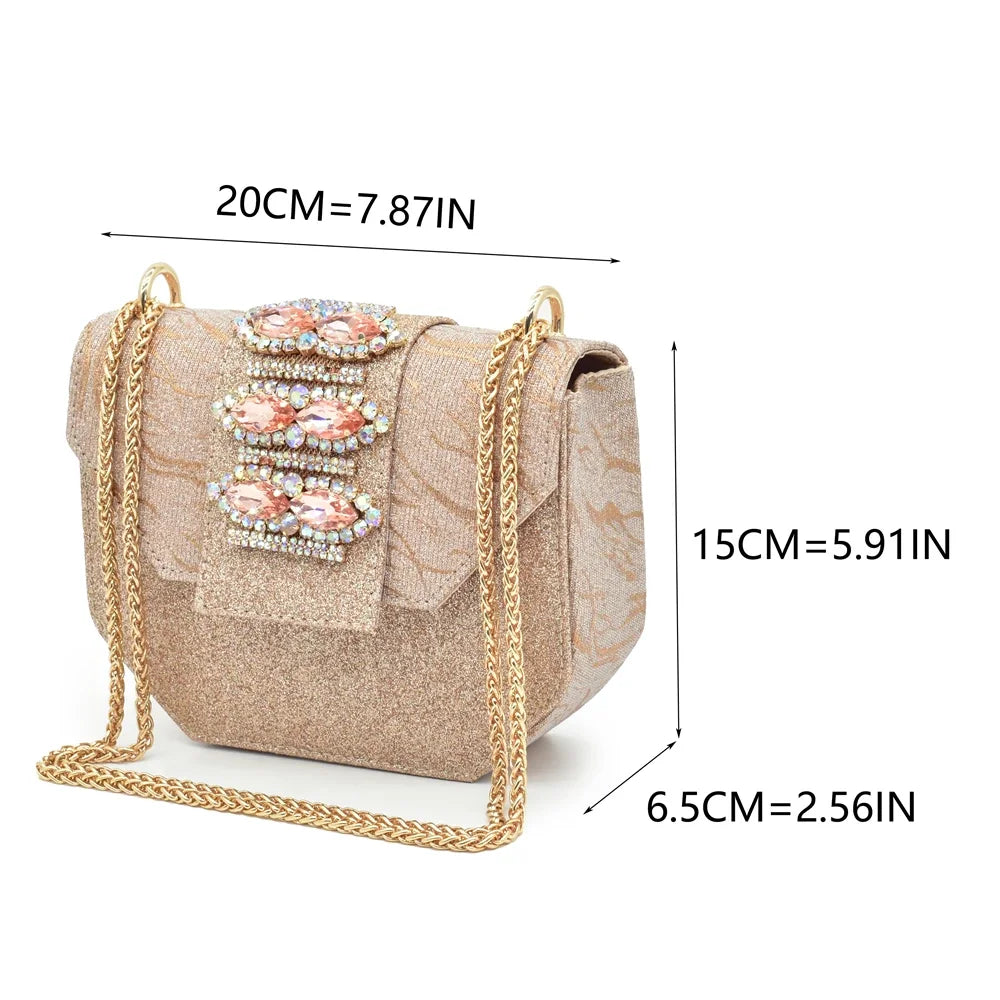 Latest Party Shoes and Bags To Match  Pointed Toe Rhinestone Shoe and Bag Set for Wedding