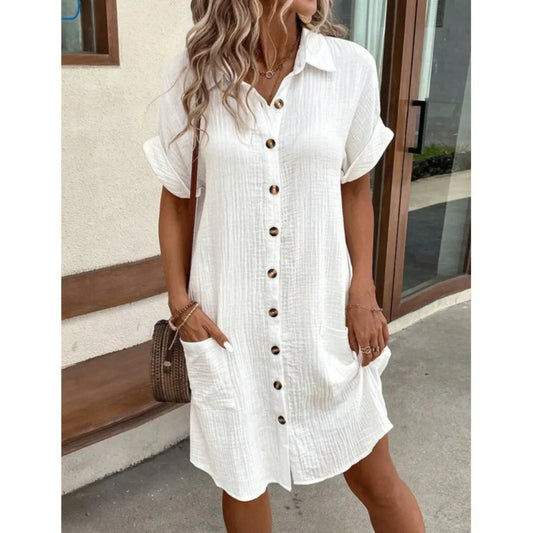 Summer Simple V-neck Button Up Dress