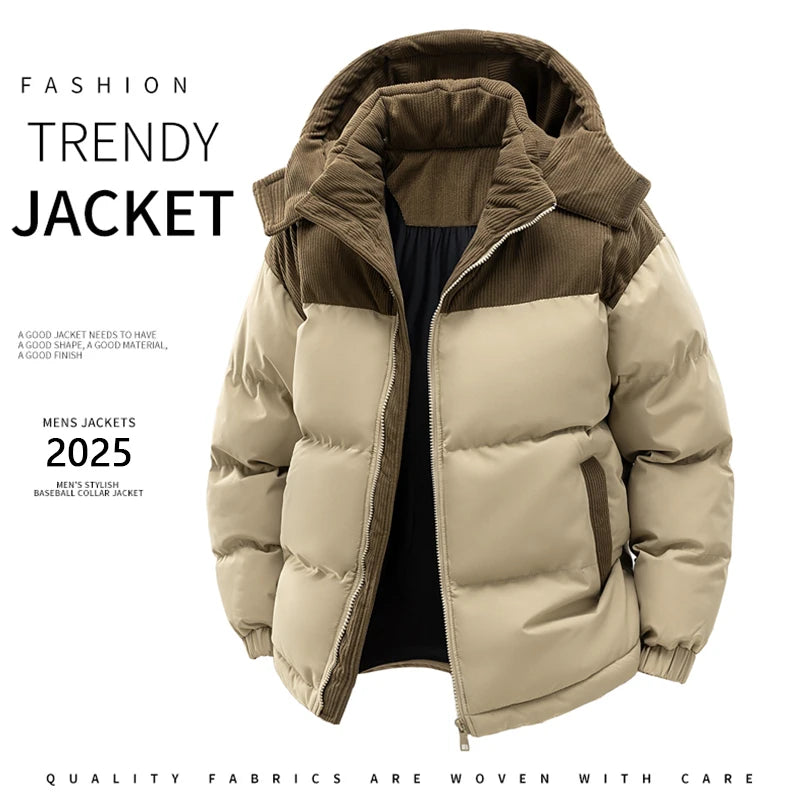 Winter  Outdoor Removable Hooded Windbreak Jacket  Warm Solid Jacket For Men