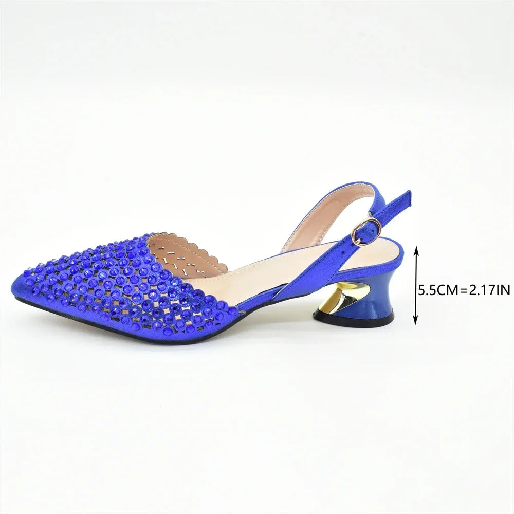 Italian Shoes with Matching Bags Set Decorated with Rhinestone